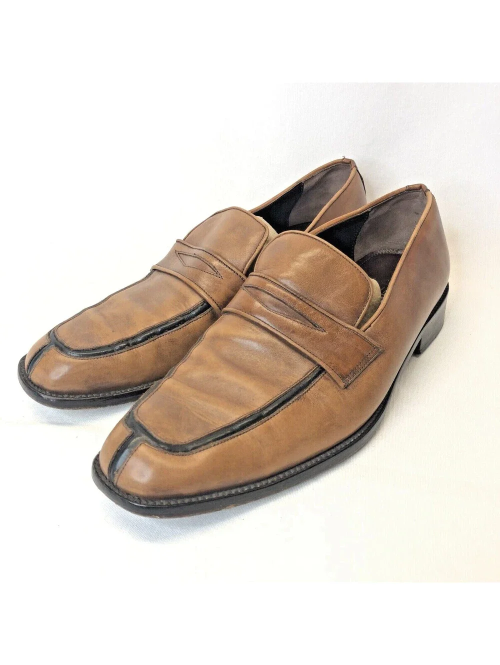 PETER HUBER Men's Brown Leather Dress Shoes Loafers Custom Made ShanghaI Sz 8.5